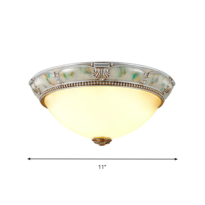 Ivory Glass Flushmount Traditional Corridor Light - 1 Head Silver Dome 11/15/19 Diameter
