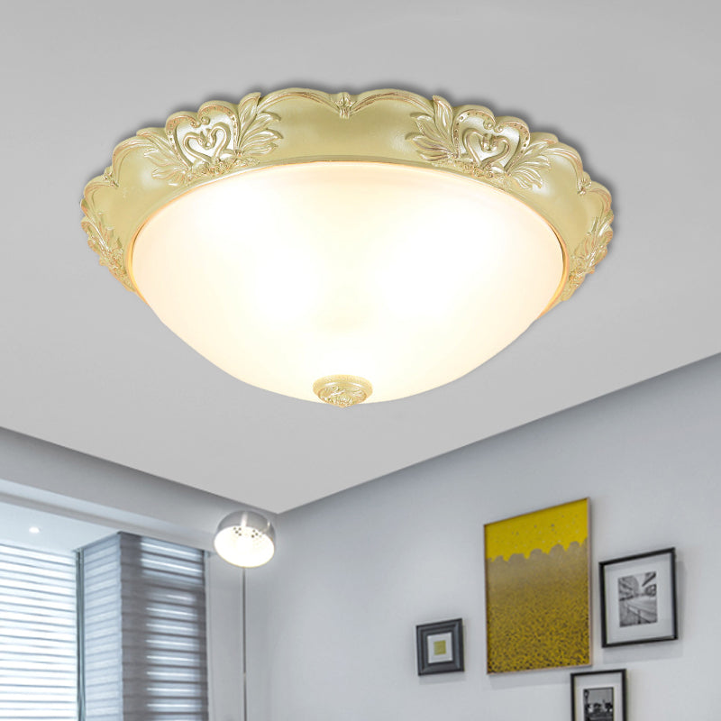 Beige Retro Flush Mount Light Fixture With Cream Glass Dome - Available In 3 Sizes / 12