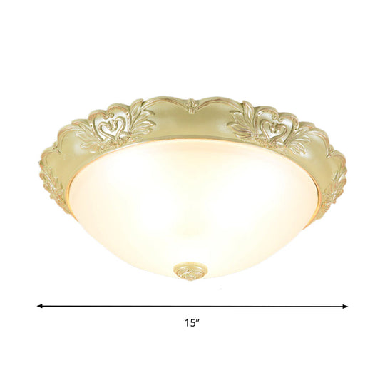 Beige Retro Flush Mount Light Fixture With Cream Glass Dome - Available In 3 Sizes
