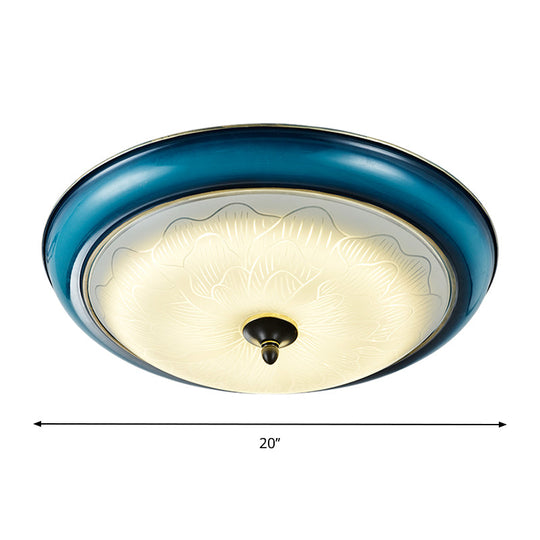 Retro Style Blue Glass Led Flushmount Light For Bedroom 16’/20’ Wide