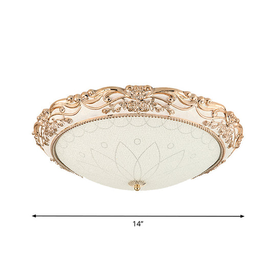 Vintage Gold Led Flush Mount Light With Domed Opaque Glass Shade - 14/16/20 Width Warm/White Living