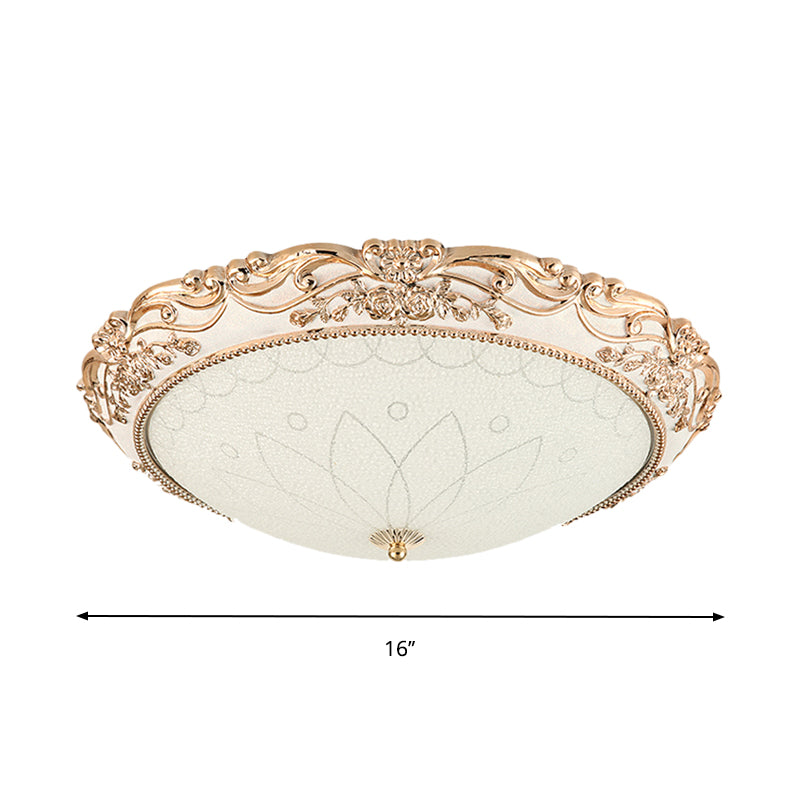 Vintage Gold Led Flush Mount Light With Domed Opaque Glass Shade - 14’/16’/20’ Width