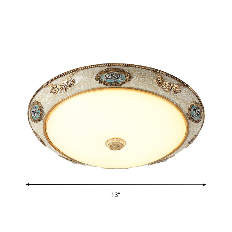 Retro Style Dome Opal Glass Flush Mount Led Bedroom Ceiling Light Fixture - Gold Finish Warm/White