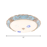 Vintage Led Flush Mount Light With Floral Shade And Opaque Glass - 13/16/19.5 Wide Blue Color