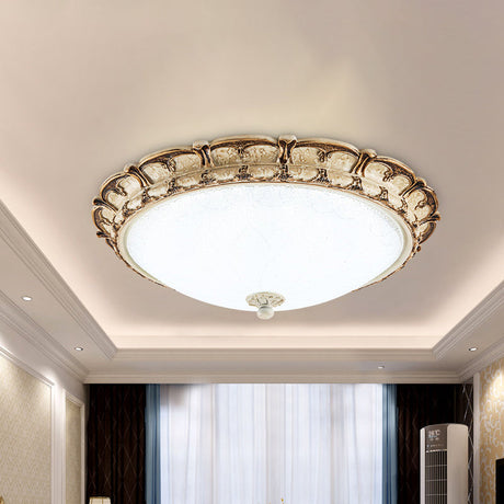 16/19.5 Antique-Style Brown Floral Flushmount Led Ceiling Light In Opal Glass - Warm/White Lighting