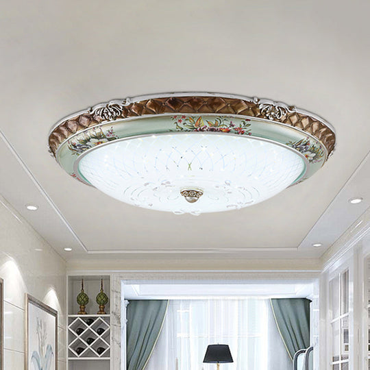 Traditional Style Blue - Brown Led Flush Mount Light Fixture With Cream Glass Domed Design -