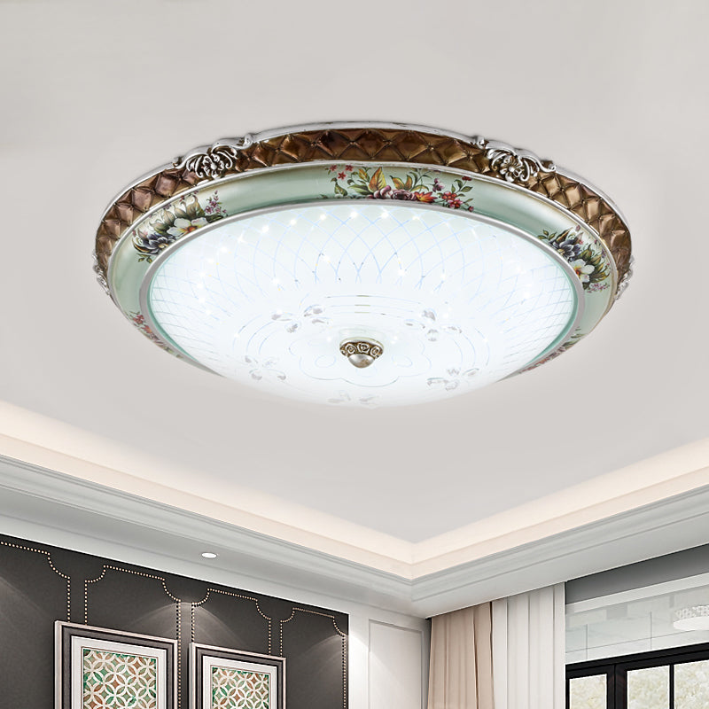 Traditional Style Blue - Brown Led Flush Mount Light Fixture With Cream Glass Domed Design -