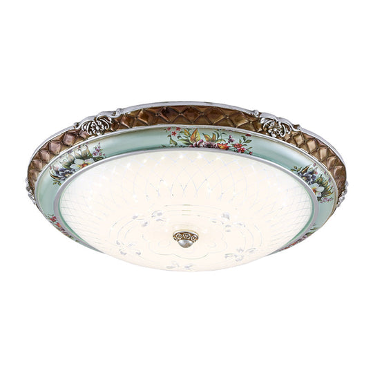 Traditional Style Blue - Brown Led Flush Mount Light Fixture With Cream Glass Domed Design -