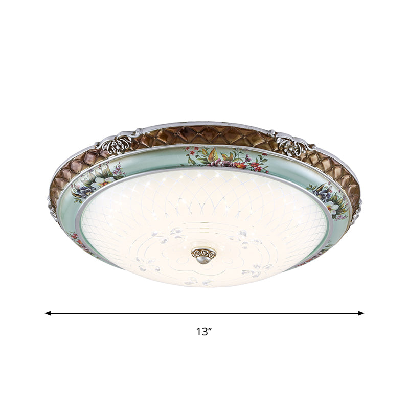 Traditional Style Blue - Brown Led Flush Mount Light Fixture With Cream Glass Domed Design -