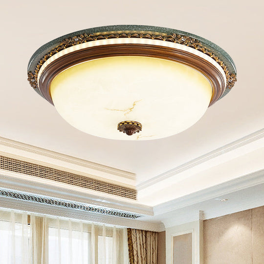 Vintage Style Opaline Glass Led Dome Flush Mount Ceiling Light In Brown - 14’/16’/20’ Width / 14’