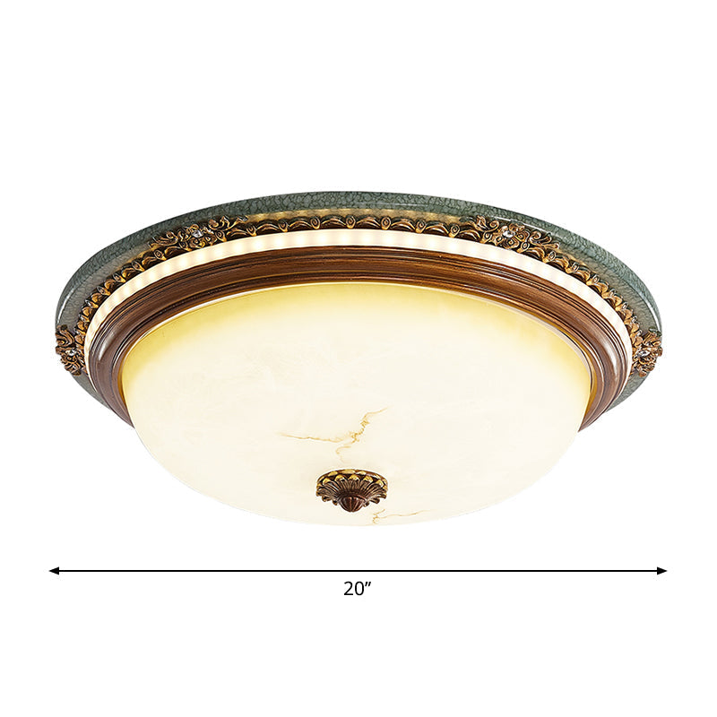 Vintage Style Opaline Glass Led Dome Flush Mount Ceiling Light In Brown - 14’/16’/20’ Width