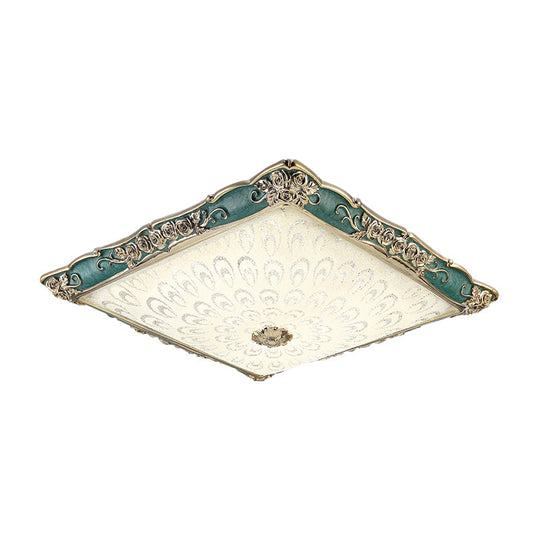 Antique Opaque Glass Led Square Flush Mount Light - Pink/Green Bedroom Ceiling Lamp
