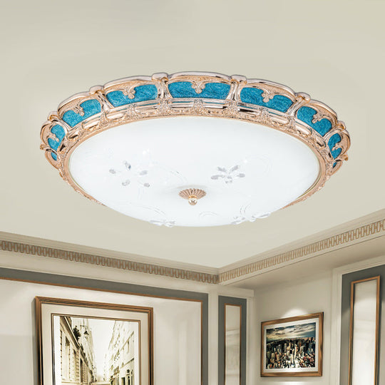 Opal Glass Domed Flush Light Fixture Countryside Led Bedroom Mounted Lamp 13’/16’/19.5’ In