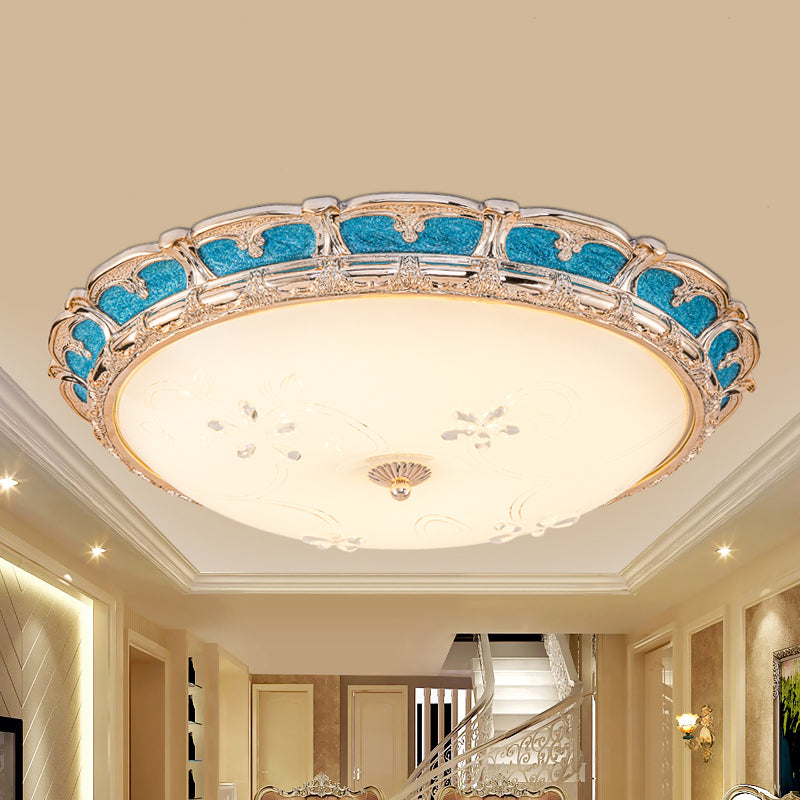 Opal Glass Domed Flush Light Fixture Countryside Led Bedroom Mounted Lamp 13/16/19.5 In Blue With