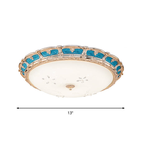 Opal Glass Domed Flush Light Fixture Countryside Led Bedroom Mounted Lamp 13/16/19.5 In Blue With