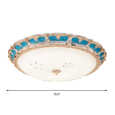 Opal Glass Domed Flush Light Fixture Countryside Led Bedroom Mounted Lamp 13/16/19.5 In Blue With