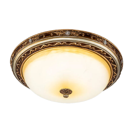 Traditional Cracked Glass Dome Led Flush Lamp Fixture In Warm/White Light Brown 13’/16’/19.5’ Wide