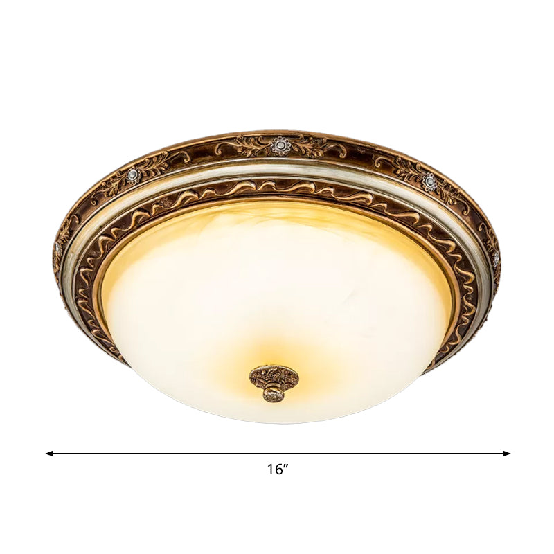 Traditional Cracked Glass Dome Led Flush Lamp Fixture In Warm/White Light Brown 13/16/19.5 Wide
