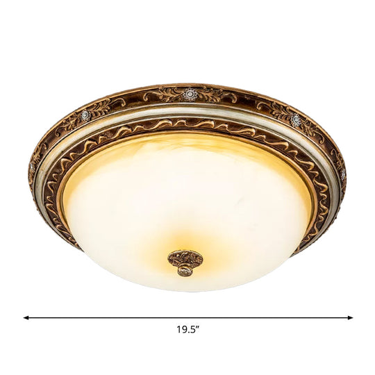Traditional Cracked Glass Dome Led Flush Lamp Fixture In Warm/White Light Brown 13’/16’/19.5’ Wide