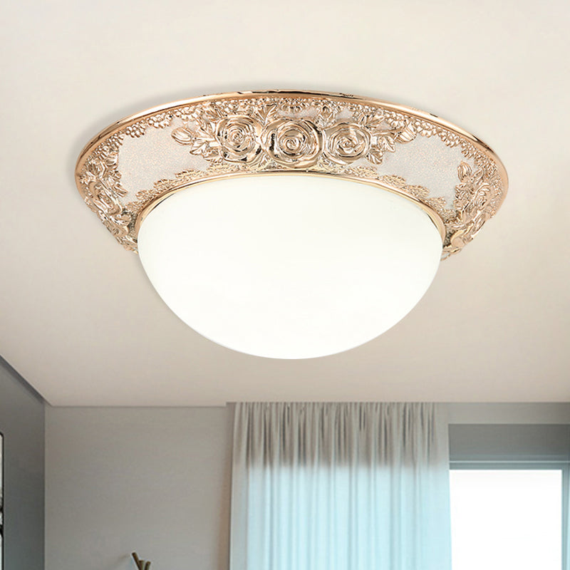 Opal Glass Dome Corridor Flush Mount Light - Country Style Led Gold Lamp / White