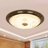 Antiqued Bowl Shade Glass Flush Mount Lamp In Gold With Led 12.5/15/19 Width And Warm/White Light