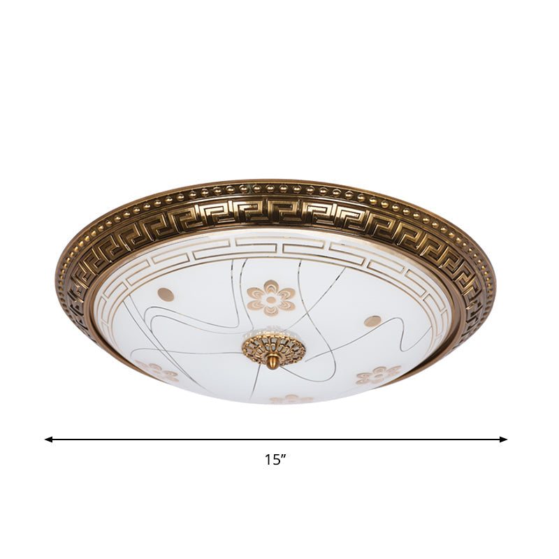 Antiqued Bowl Shade Glass Flush Mount Lamp In Gold With Led 12.5’/15’/19’ Width And Warm/White Light