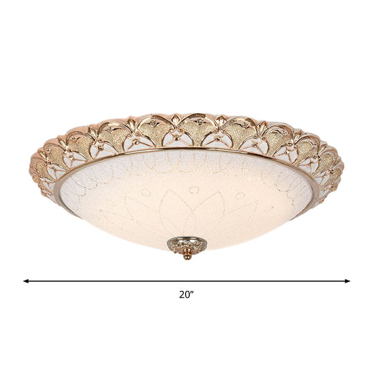 Farmhouse Dome Flush Light Fixture - Cream Glass Led Mount Ceiling Lamp In Gold (14’/16’/20’)
