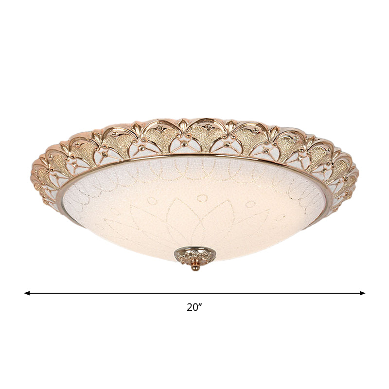 Farmhouse Dome Flush Light Fixture - Cream Glass Led Mount Ceiling Lamp In Gold (14/16/20)