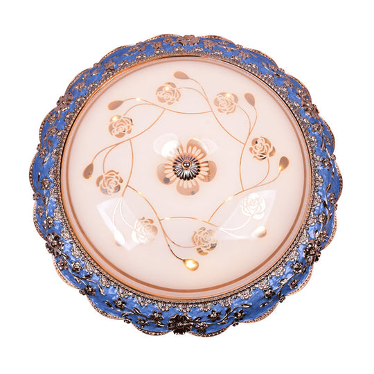 Modern Led Ceiling Mount Fixture With Blue Finish And Textured Glass - Warm/White Light