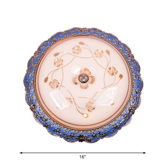 Modern Led Ceiling Mount Fixture With Blue Finish And Textured Glass - Warm/White Light