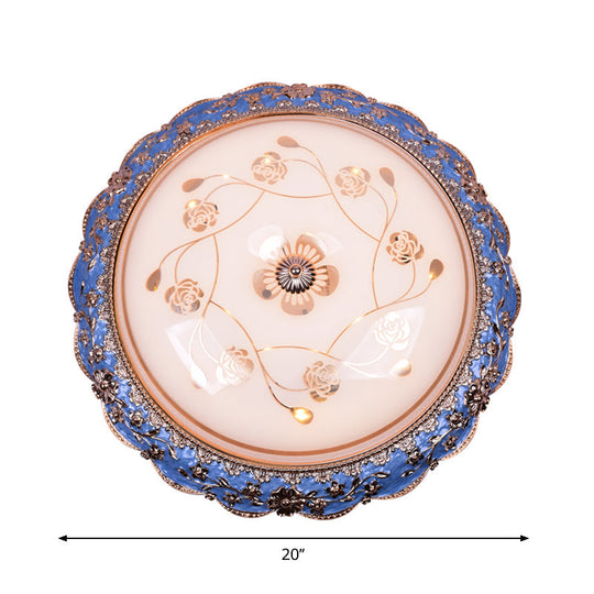 Modern Led Ceiling Mount Fixture With Blue Finish And Textured Glass - Warm/White Light