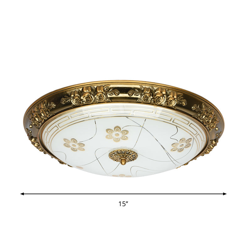 Farmhouse Textured Glass Bowl Flushmount - Led Bedroom Flush Mount Lighting In Gold With Warm/White