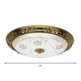 Farmhouse Textured Glass Bowl Flushmount - Led Bedroom Flush Mount Lighting In Gold With Warm/White