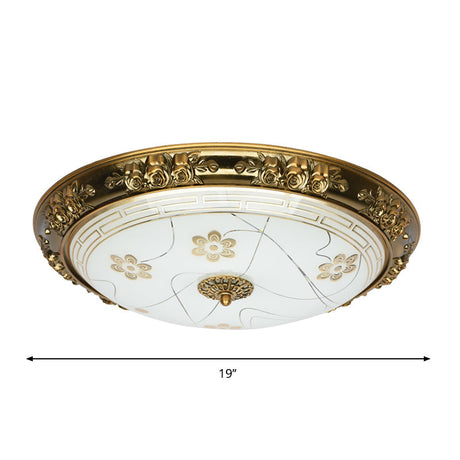 Farmhouse Textured Glass Bowl Flushmount - Led Bedroom Flush Mount Lighting In Gold With Warm/White