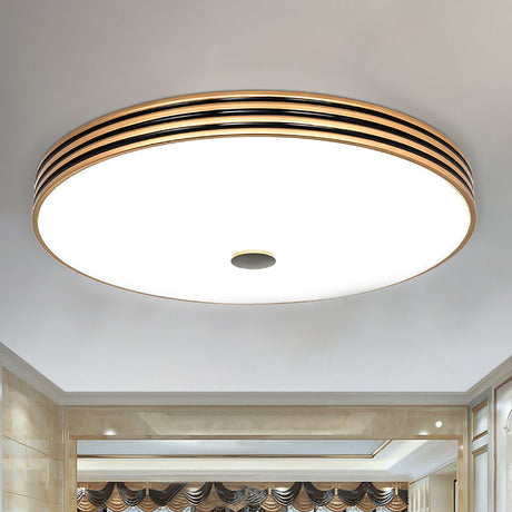 Gold Flush Traditional Led Bedroom Lamp - Cream Glass Drum Ceiling / 11