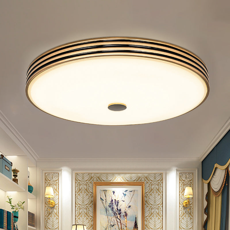 Gold Flush Traditional Led Bedroom Lamp - Cream Glass Drum Ceiling