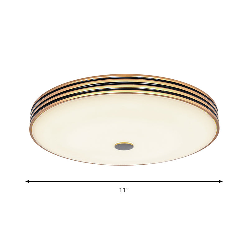 Gold Flush Traditional Led Bedroom Lamp - Cream Glass Drum Ceiling
