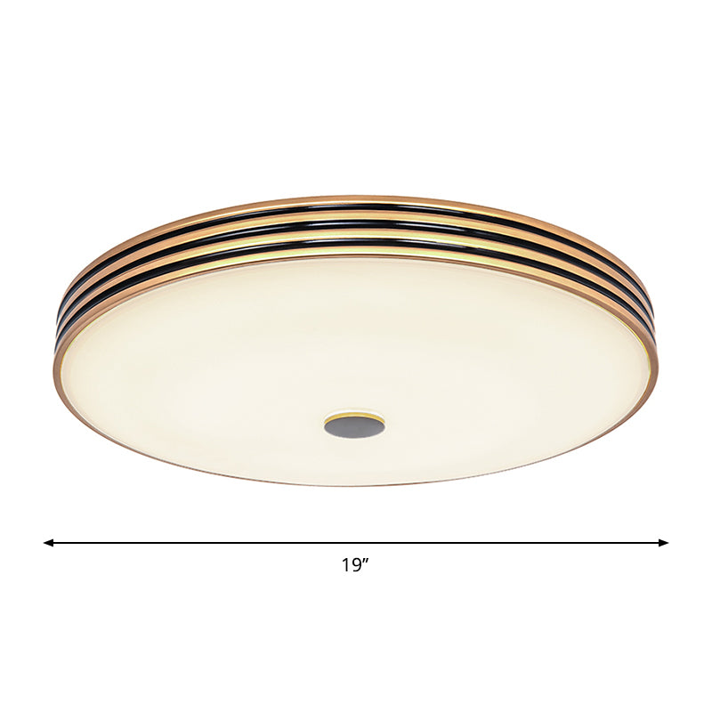 Gold Flush Traditional Led Bedroom Lamp - Cream Glass Drum Ceiling