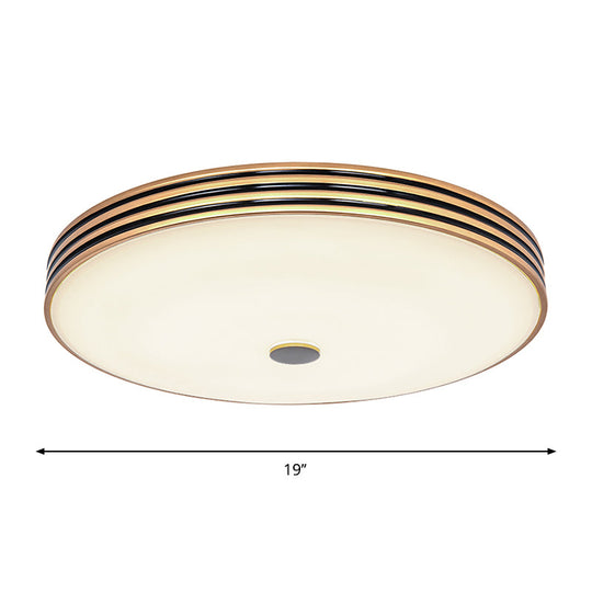 Gold Flush Traditional Led Bedroom Lamp - Cream Glass Drum Ceiling