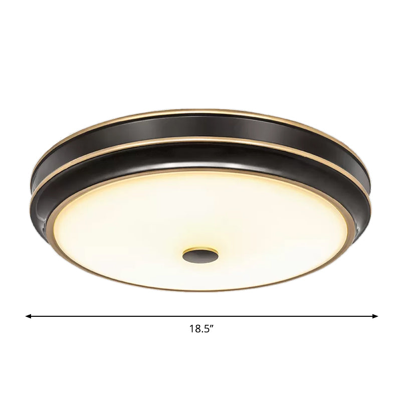 Opal Glass Black Flush Mount Led Ceiling Light - Countryside Style 12/14/18.5 Diameter