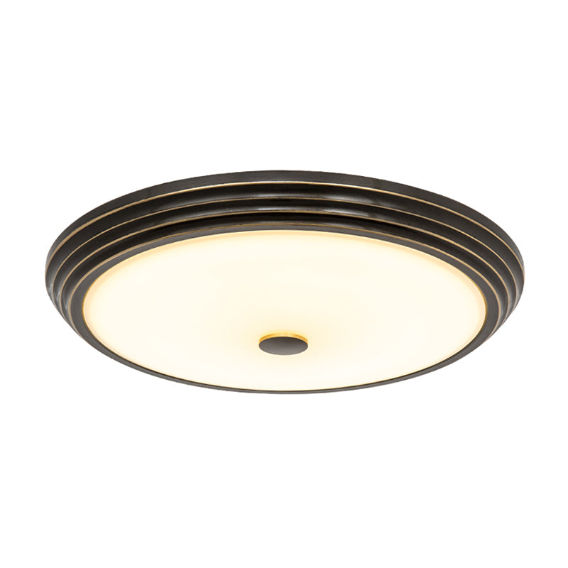 14’/15’/19’ Wide Black Country Style Circular Led Flush Ceiling Lighting With Opal Glass - Mount