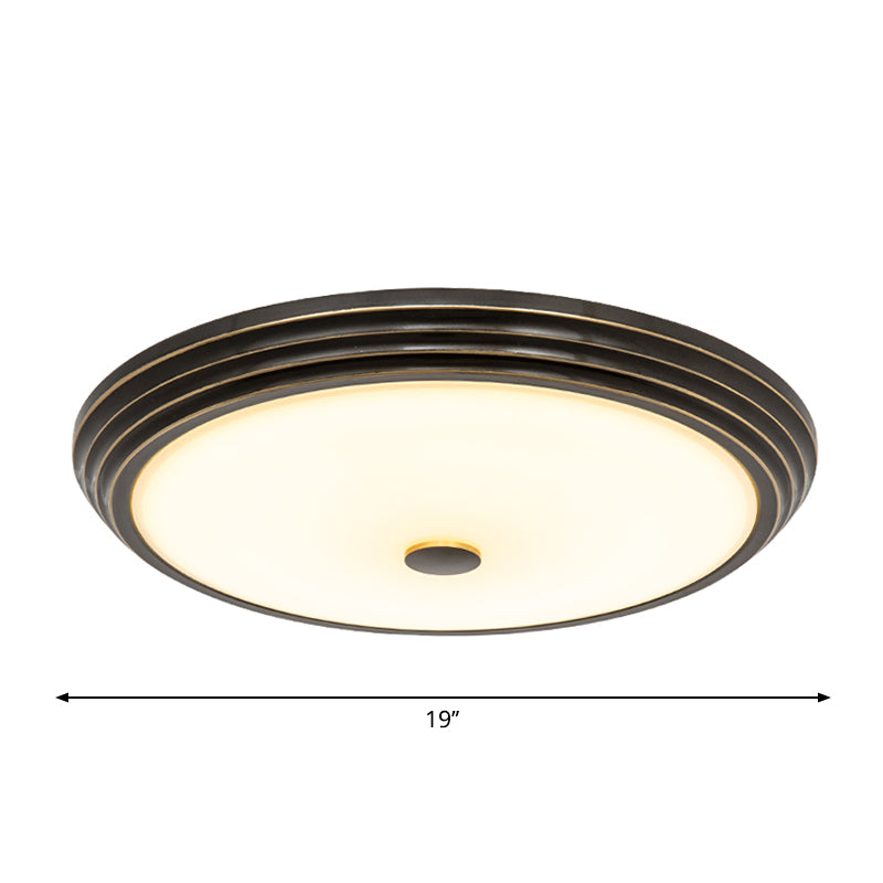 14’/15’/19’ Wide Black Country Style Circular Led Flush Ceiling Lighting With Opal Glass - Mount