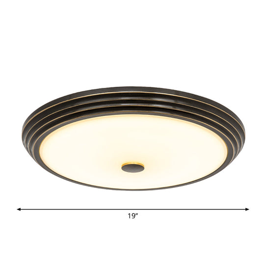 14/15/19 Wide Black Country Style Circular Led Flush Ceiling Lighting With Opal Glass - Mount