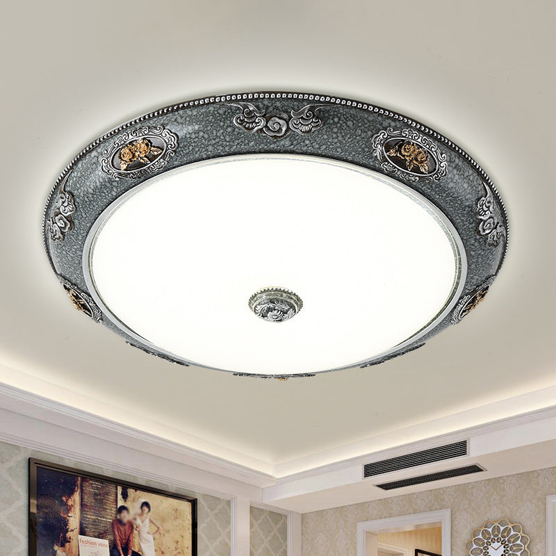 Traditional Frosted Glass Dome Shade Flush Mount Fixture - Led Grey Ceiling In Warm/White Light