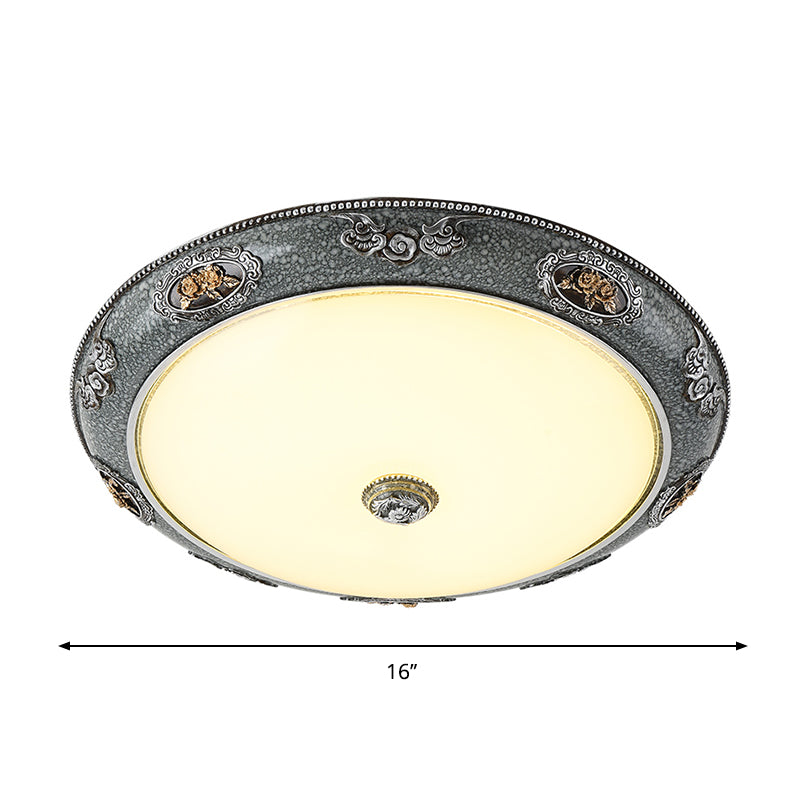 Traditional Frosted Glass Dome Shade Flush Mount Fixture - Led Grey Ceiling In Warm/White Light