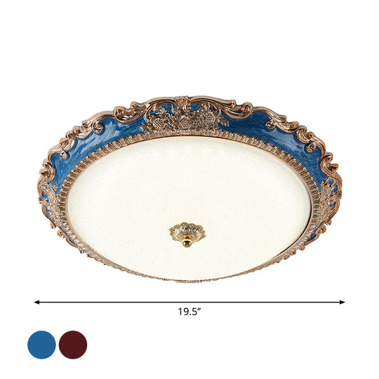 14’/16’/19.5’ Led Bowl Flush Mount Lamp Countryside Red/Blue Finish Ceiling Light For Bedroom