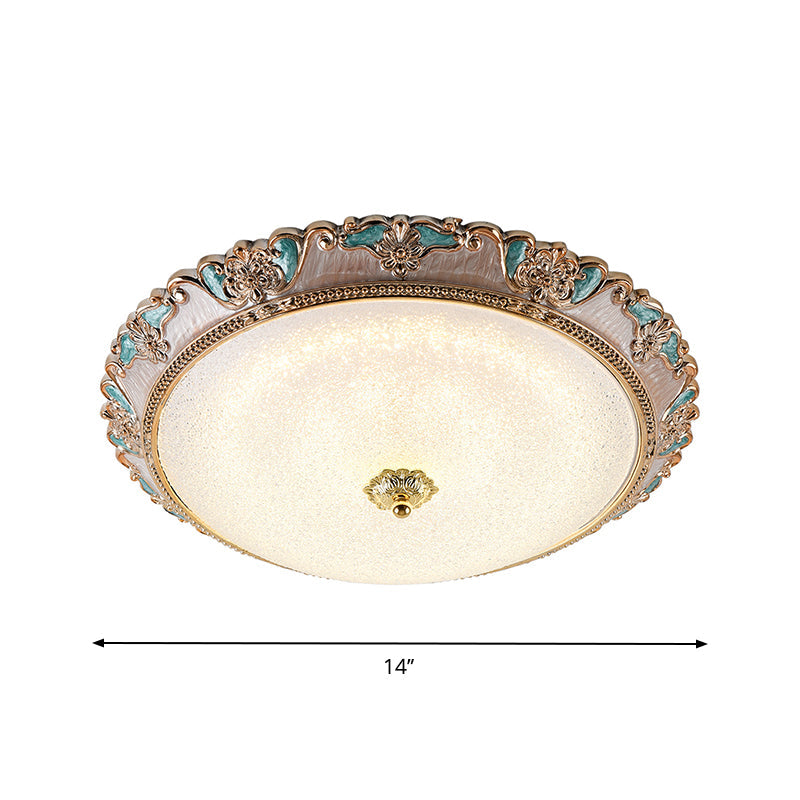 Farmhouse Dome Shade Flushmount Lamp - 14’/16’/19.5’ Width Gold/Brown Frosted Glass Led