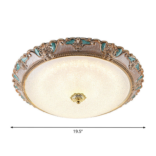 Farmhouse Dome Shade Flushmount Lamp - 14’/16’/19.5’ Width Gold/Brown Frosted Glass Led