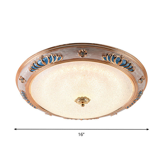 Frosted Glass Ceiling Lamp Fixture - Countryside Led Flush Lighting In Gold Warm/White Light