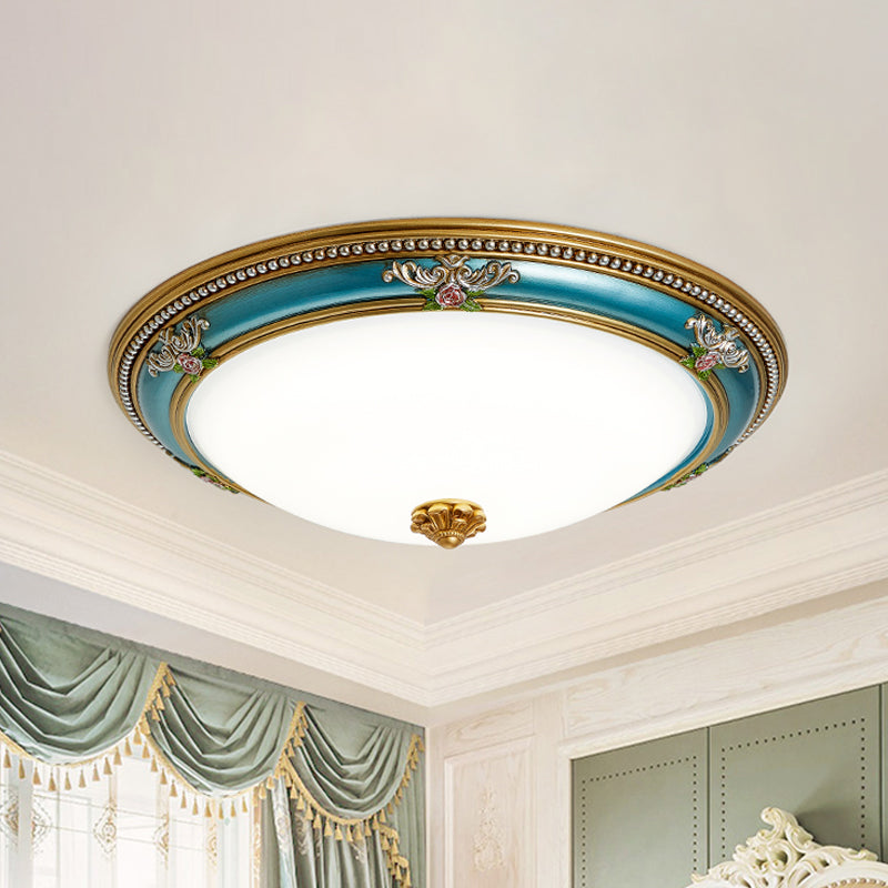 Led Flush Ceiling Lighting - Blue Glass Dome Shade Farmhouse Style Bedroom Mount 15/18/20.5 Width /